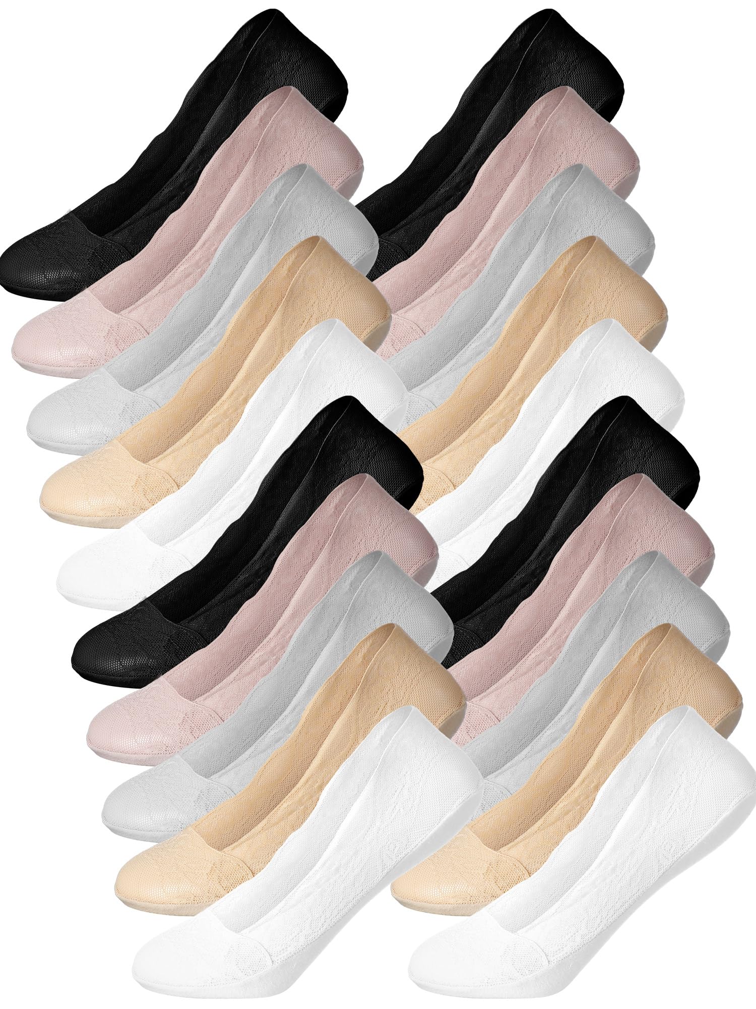 View 1 of Fourluoo 10 Pairs Womens Lace Ankle Socks Non Slip Low Cut and No Show Lace Socks Sets for Loafers Flats(Black, White, Gray, Skin, Pink, Dark Skin,Vintage)