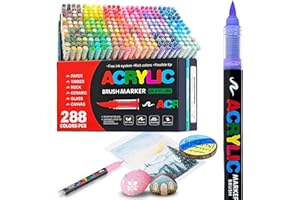 288 Colors Acrylic Paint Markers, Soft Brush Tip Acrylic Paint Pens, Waterproof Coloring Art Markers for Wood, Metal, Ceramic