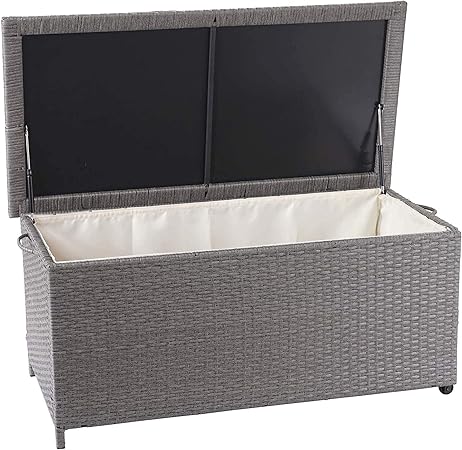 Mendler Poly Rattan Kissenbox Hwc D88 Gartentruhe Auflagenbox Truhe Premium Grau 51x115x59cm 250l Amazon De Garten