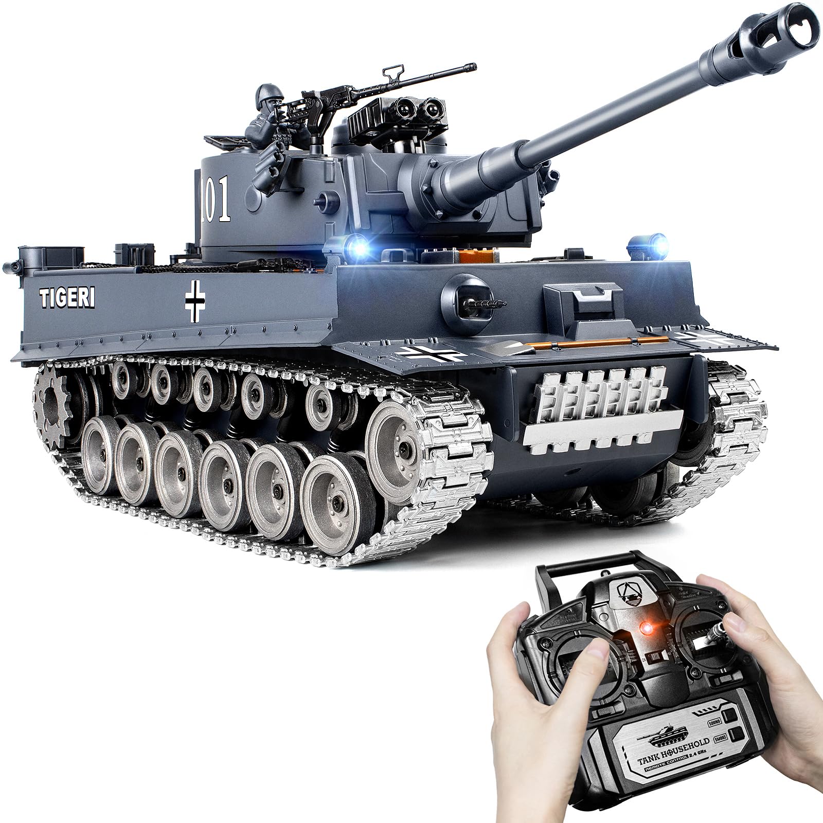 Photo 1 of (PARTS) (NON-FUNCTIONAL) Supdex RC Tank, 1:18 Alloy Metal German Tiger I Remote Control Army Model Toys, 2.4Ghz RC Vehicle with Smoke, Sound and Lights, Military Tank That Shoots BBS and Water Bombs for Adults and Kids