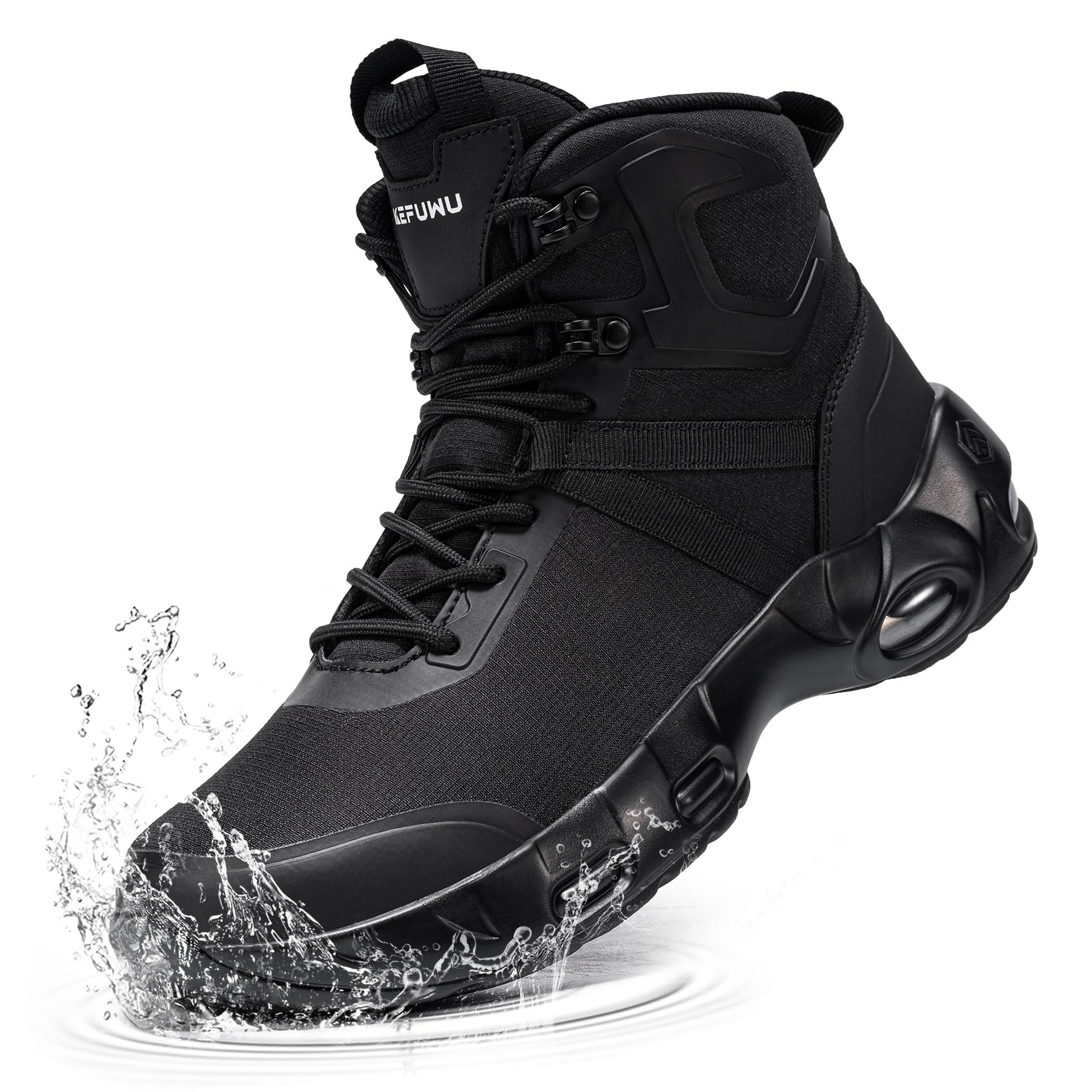 Photo 1 of KEFUWU Military Tactical Boots Men Wide Toe Waterproof 6 Inches Lightweight Durable Side-Zip Combat Boots Work Hiking Non Slip Boots(9.5 Wide Men,Black)