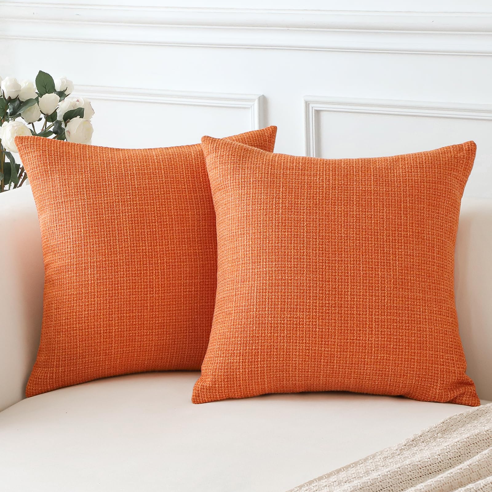 Photo 1 of OTOSTAR Linen Throw Pillow Covers Set of 2 Decorative Square Pillowcases Fall Cushion Covers 14x14 Inch for Home Decor Sofa Bedroom Car 35 x 35 CM Orange