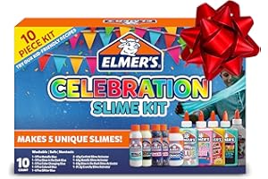 Elmer's Celebration Slime Kit, Complete Slime Supplies with Assorted Magical Liquid Slime Activators and Assorted Liquid Glues, 10 Count - Perfect for Parties, Gift, Activity Time