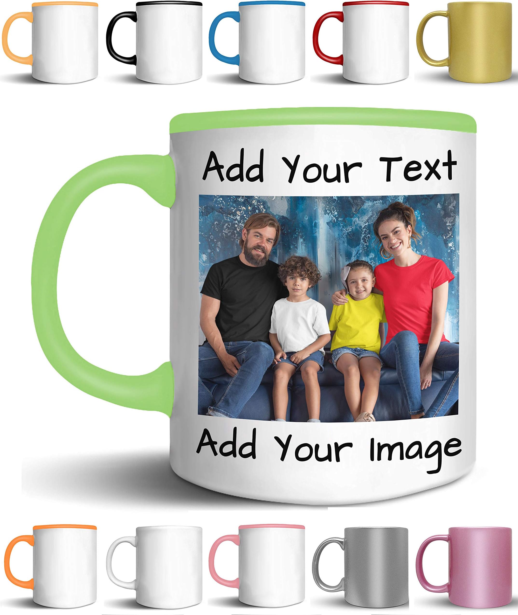 Custom Coffee Mugs - ADD YOUR NAME TEXT LETTERS or PHOTOS - Personalized Ceramic Cups with Text, Picture, Logo - Monogram Novelty Mug