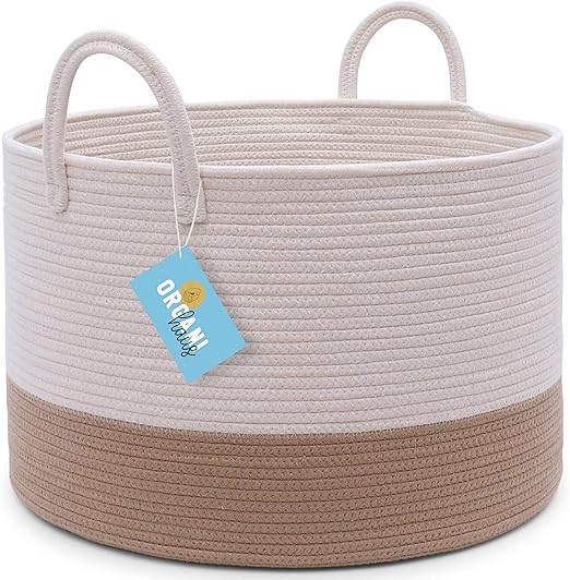 Cotton Rope Storage Basket With Handles Extra Large Decorative Blanket Basket