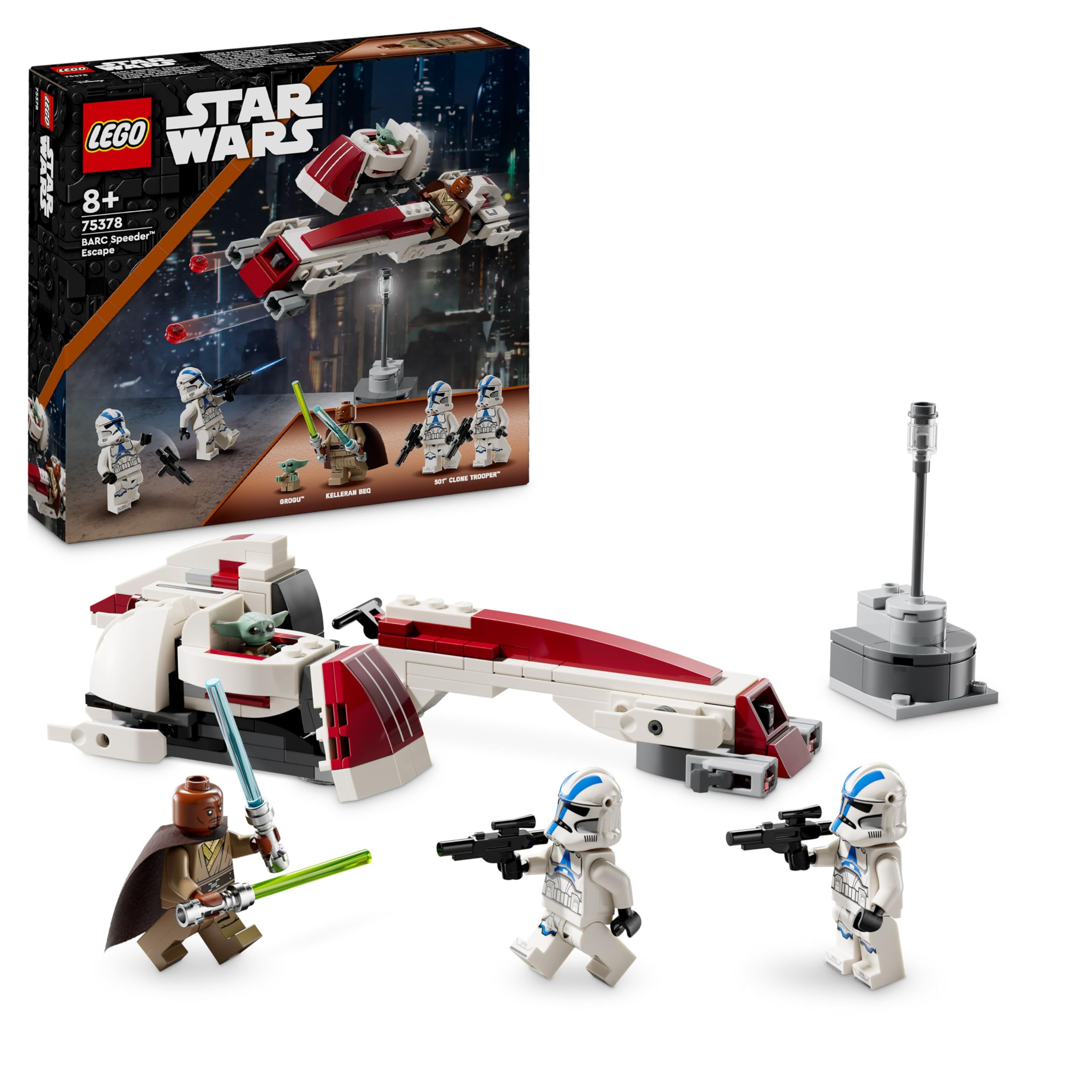 LEGO Star Wars BARC Speeder Escape Set, The Mandalorian Building Toy for Kids, Bike with Sidecar Includes Characters Kelleran Beq and Grogu, Gift for 8 Plus Year Old Boys, Girls and Fans 75378