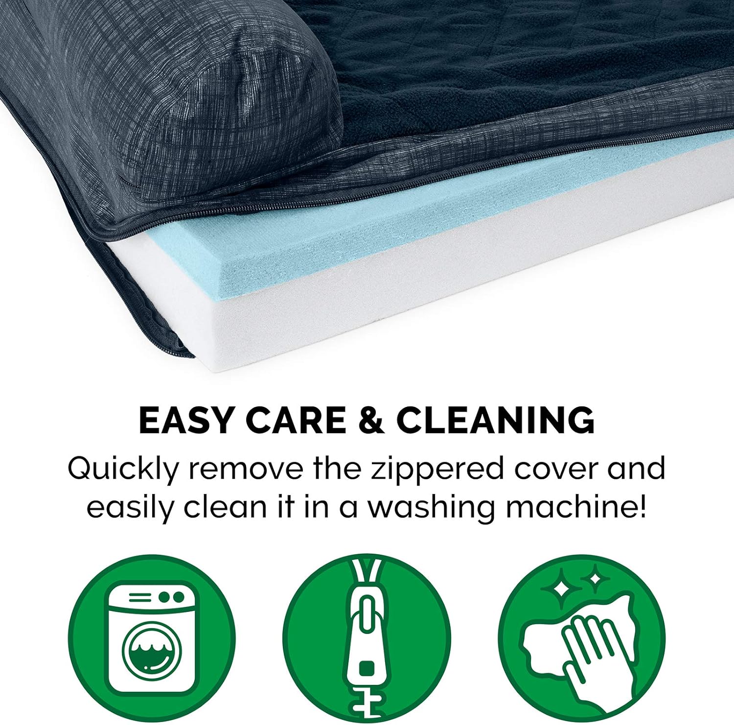 Furhaven Pet Dog Bed - Deluxe Cooling Gel Memory Foam Quilted Fleece and Print Suede Chaise Lounge Living Room Couch Pet Bed with Removable Cover for Dogs and Cats, Dark Blue, Medium : Pet Supplies