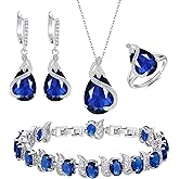 EVER FAITH Wedding Jewelry Set for Bride Bridesmaid, Glamour Teardrop Cubic Zirconia Pendant Necklace Earrings Tennis Bracelet Open Ring Sets for Birthday/Valentine's Day/Mother's Day/Christmas