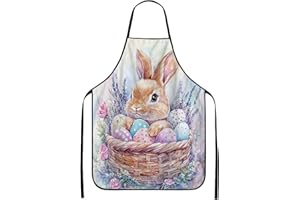 Fanciful Rabbit Apron for Cooking, Pastel Floral Bunny Design Kitchen Apron for Easter Spring Adult Use