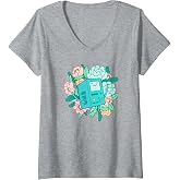 Womens Adventure Time BMO Floral Smile V-Neck T-Shirt