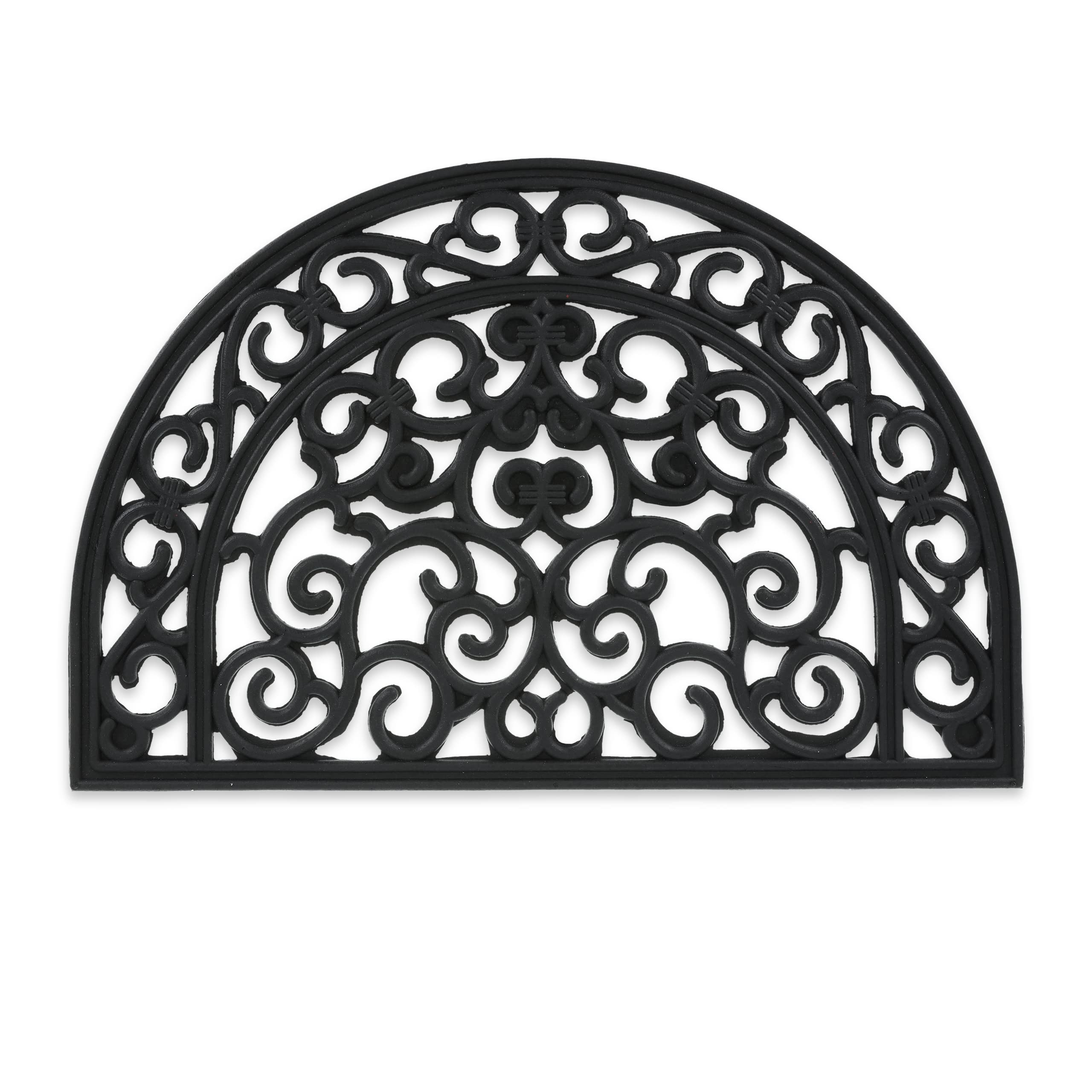 Relaxdays rubber door mat, 40 x 60 cm, weatherproof, non-slip, semi-circular doormat, front door rug, indoor use, black