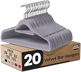 Utopia Home Velvet Hangers 20 Count with Tie Bar Grey 360° Swivel Heavy Duty