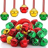 Gejoy 24 Pieces Christmas Jingle Bell Necklaces Bulk Large Bell Necklaces for Craft Holiday Party Supplies(Assorted Colors)