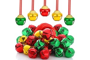 Gejoy 24 Pieces Christmas Jingle Bell Necklaces Bulk Large Bell Necklaces for Craft Holiday Party Supplies(Assorted Colors)