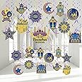 Zonon 30 Pieces Ramadan Mubarak Decorations, Eid Mubarak Hanging Swirl Shining Gold Star Moon Lantern Ceiling Foil Decor for Eid Al-fitr Party Egyptian Holiday Supplies(Blue Dark Purple Gold)