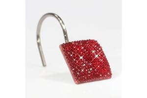 Red Shower Curtain Hooks Rings: Bling Glitter Sparkle Shiny Crystal Diamond Decorative Shower Curtain Rings - Luxury Fancy Gl