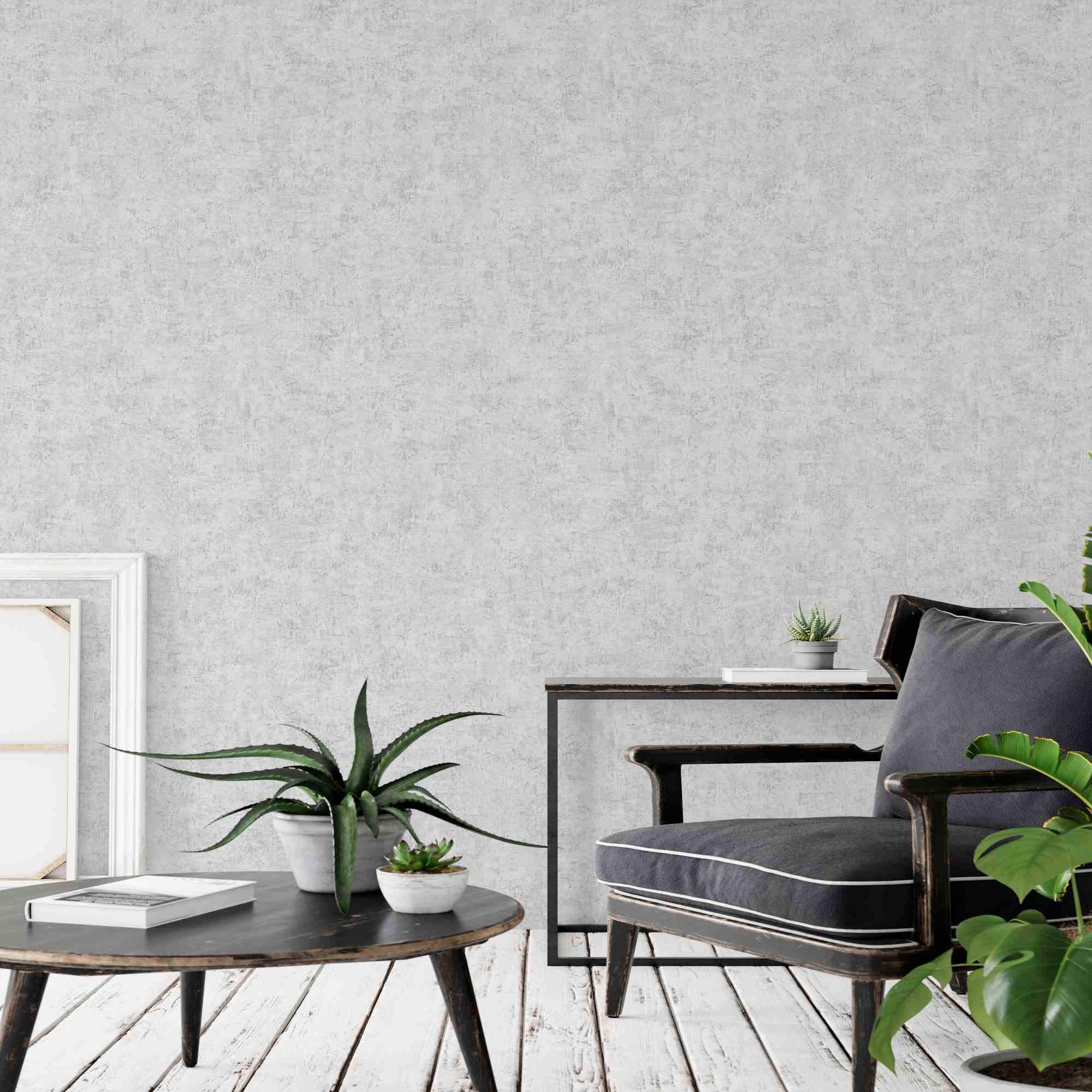 Industrial Textured Metallic Wallpaper Grey Silver Stone Concrete