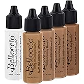 Belloccio Tan Color Shade Foundation Set - Professional Cosmetic Airbrush Makeup in 1/2 oz Bottles