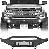 Hooke Road Bronco Front Bumper for 2021-2026 Ford Bronco 2/4 Doors (Exclude Bronco Sport &amp; Raptor), Heavy Duty Steel Bumper with Bull Bar, LED Lights, D-rings
