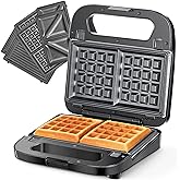 Reemix 3-in-1 Waffle, Grill & Sandwich Maker, Panini Press Grill and Waffle Iron Set with Removable Non-Stick Plates, Perfect