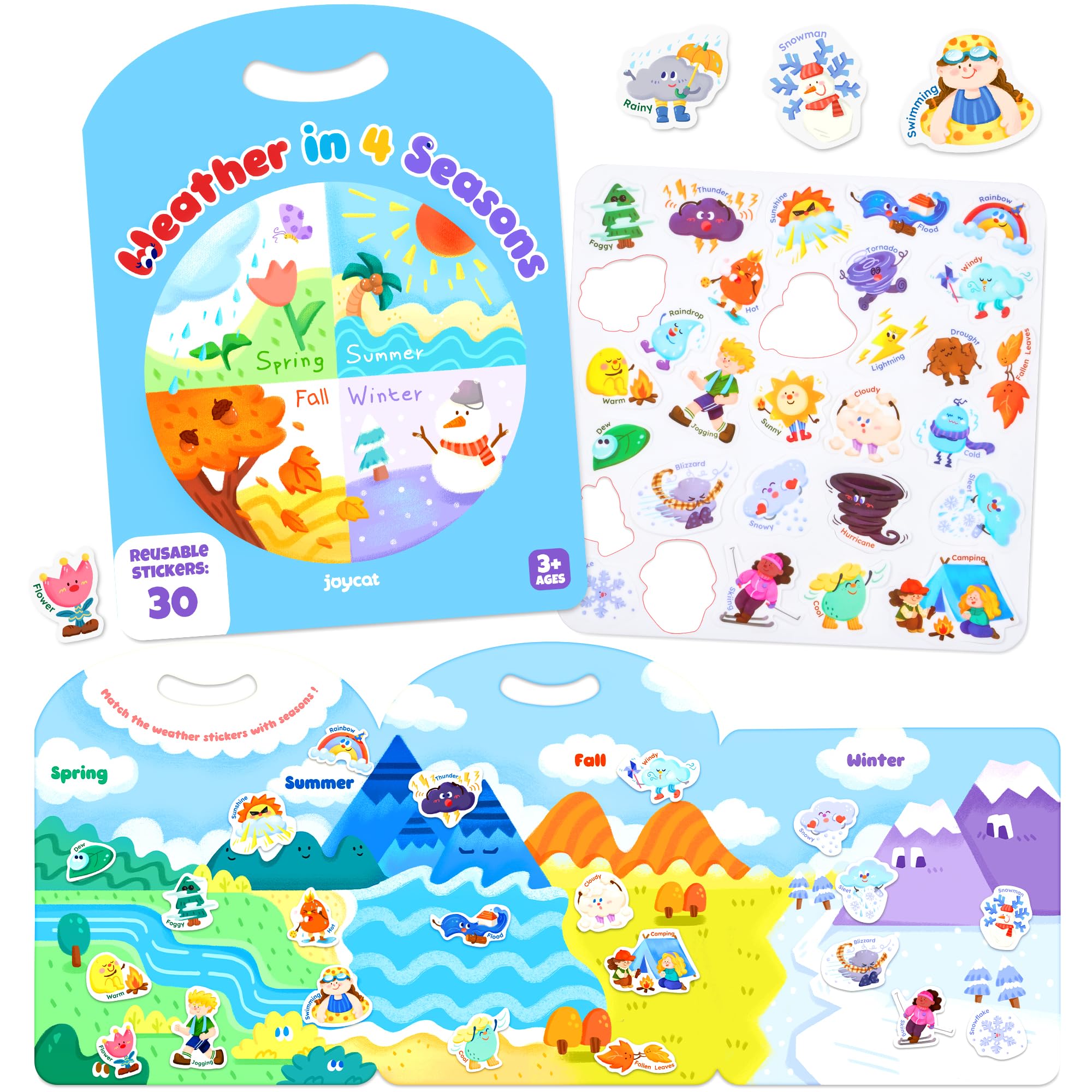 JoyCat Reusable Sticker Book - Jelly Stickers for Toddlers, Kids Sticker Activity Book, Travel Toys for Road Trip, Car & Airplane, Educational Learning Gifts for Boys and Girls Ages 3-5 (Weather)