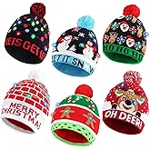 Blowata Christmas Hat Light Up Christmas Knitted Beanie Hat, Cute Cartoon Design Xmas Knit Cap with 6 Colorful LED Lights