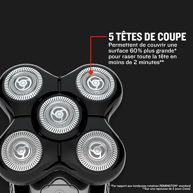 Rasoir électrique [Spécial Tête rasée/chauve] RX5 Ultimate (Ultra Rapide & Facile, 5 têtes rotatives flexibles, Résultat Précis, Utilisation sans Fil 50min,Wet&Dry) Tondeuse XR1501