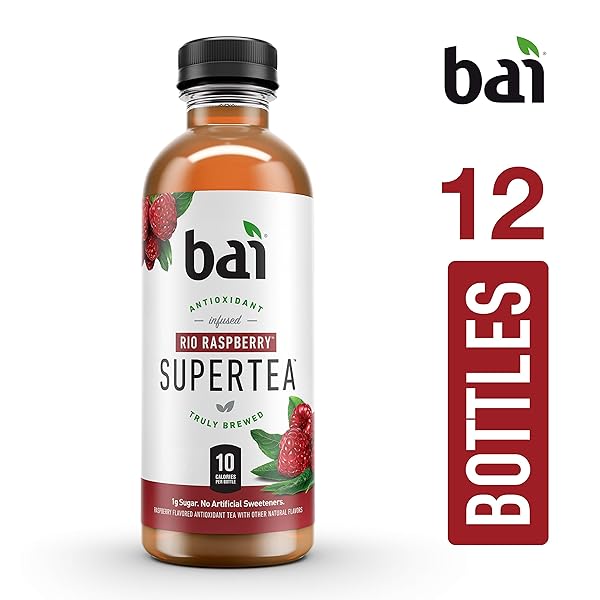 BAI ICED TEA, RIO RASPBERRY, ANTIOXIDANT INFUSED SUPERTEA, CRAFTED WITH REAL TEA (BLACK TEA, WHITE TEA), 18 FL OZ (PACK OF 12)