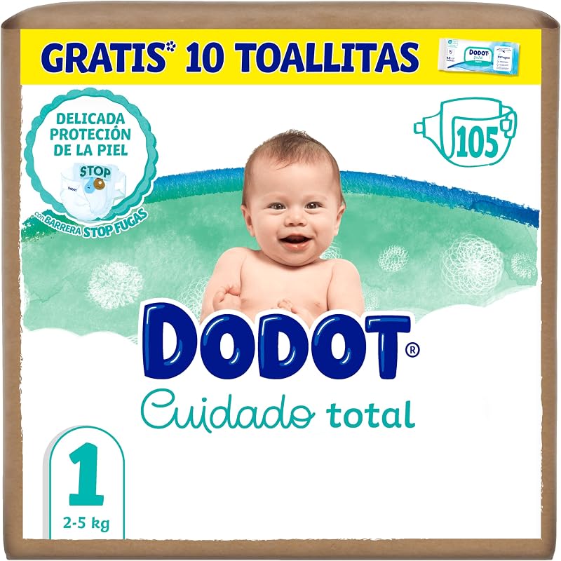 Fraldas Dodot Total Care Tamanho 1, 105 Fraldas, 2kg-5kg, Proteção Delicada da Pele