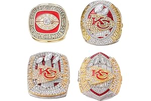 LegacyVault 4Pcs Football 2024 kansas Championship Ring Set, With Wooden Display Box Gift For Chiefs Fans Mens Fathers,Suitable For Christmas,Thanksgiving,Birthdays