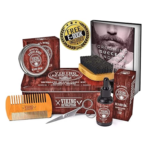 Beard Care Kit for Men- Sandalwood- Ultimate Beard Grooming Kit includes 100% Boar Beard Brush, Wood Beard Comb, Sandalwood Beard Balm, Sandalwood Beard Oil, Beard & Mustache Scissors- Metal Gift Box
