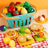 JOYIN 71 Pcs Cutting Play Food Set with Storage Basket Kids Kitchen Toy view 6