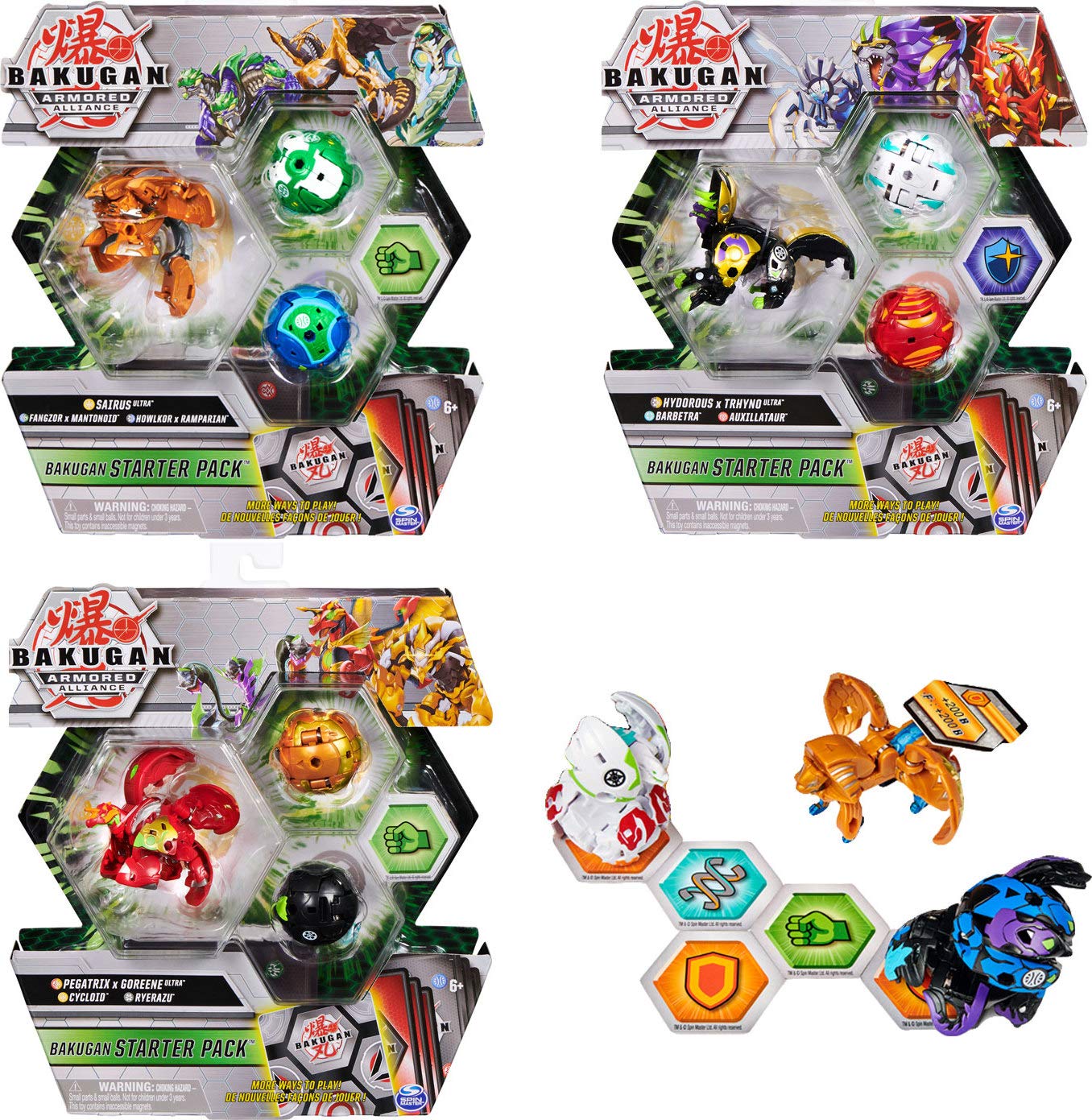 BAKUGAN Starter Pack 3-Pack, Fused Hydorous x Trhyno Ultra, Armored Alliance Collectible Action Figures (Styles Vary)