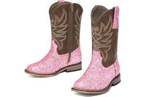 Rollda Boys Cowboy Boots Girls Cowgirl Boots Kids Western Square Toe Boots for Toddler/Little Kid/Big Kid