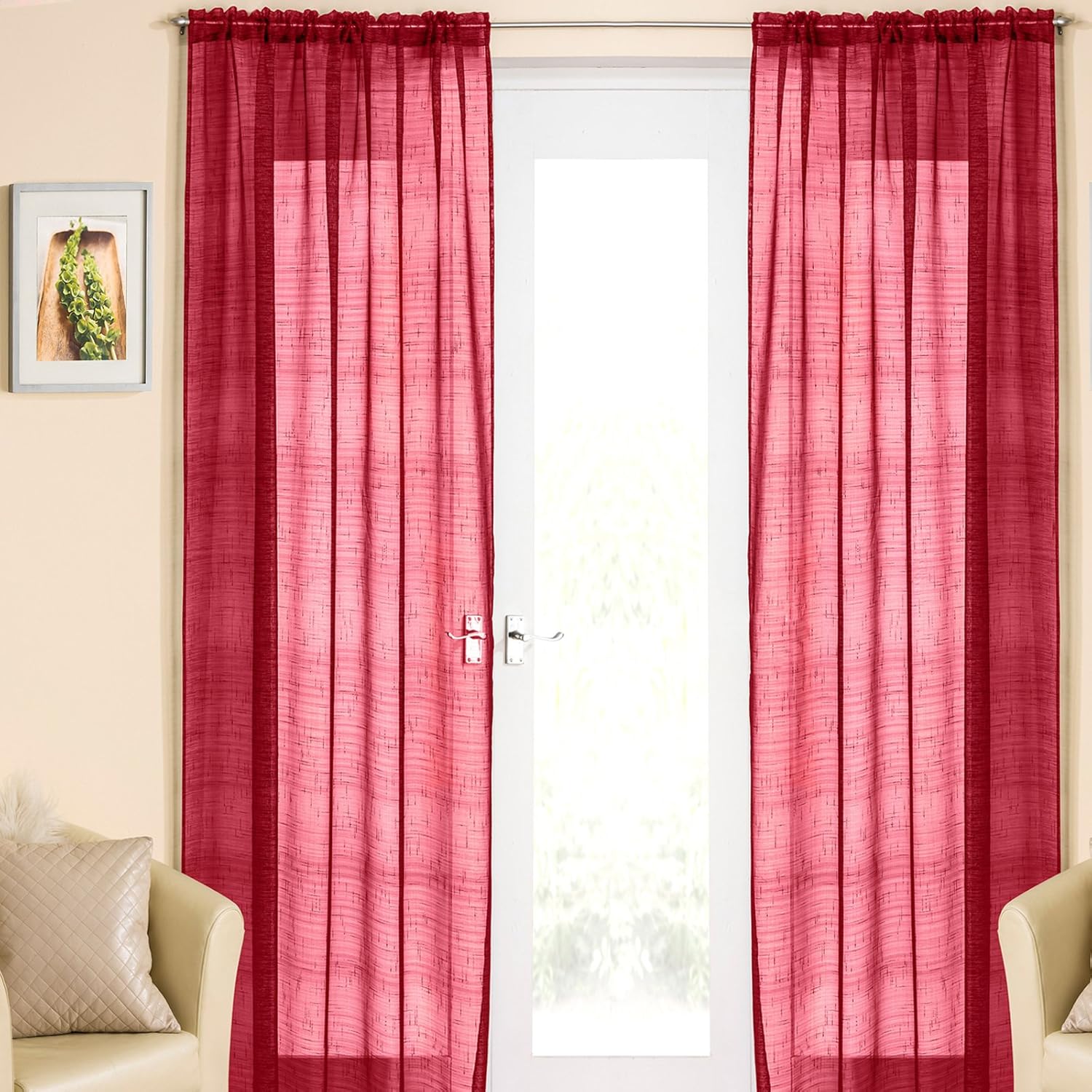 Wine Red Silver Sparkle Voile Curtain Panel Slotted Top 54 Wide X