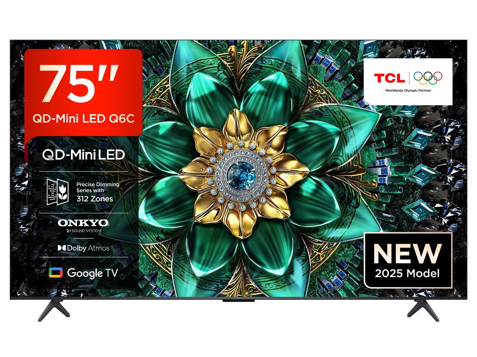 TCL 75 Zoll 75Q6C QLED Mini LED Fernseher, 4K HDR Premium, Dolby Vision IQ & Atmos, Onkyo 2.1, Smart Google TV, Game Master, 144Hz Motion Clarity Pro, AMD FreeSync Premium Pro, HDMI 2.1, AirPlay 2
