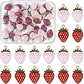 Xyembu 60Pcs Strawberry Charms, Alloy Kawaii Food Mini Fruit Chartms, Bulk Red and Pink Enamel Strawberry Charms for Jewelry Making, Keychain, Earrings Supplies, DIY Craft