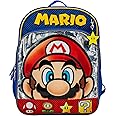 AI ACCESSORY INNOVATIONS Super Mario Brothers Backpack, 16” Nintendo School Bag Featuring a Big Face Mario, Blue & Red