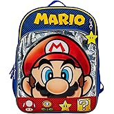 AI ACCESSORY INNOVATIONS Super Mario Brothers Backpack, 16” Nintendo School Bag Featuring a Big Face Mario, Blue & Red
