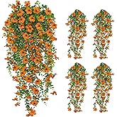 IDEVRE Artificial Hanging Flowers 4 Bundles UV Resistant Fake Flowers for Outdoor Decor Realistic Silk Flower Faux Plants for Patio Porch Garden Yard (Orange)