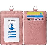 Genuine Leather id Badge Holder with Lanyard,Soft