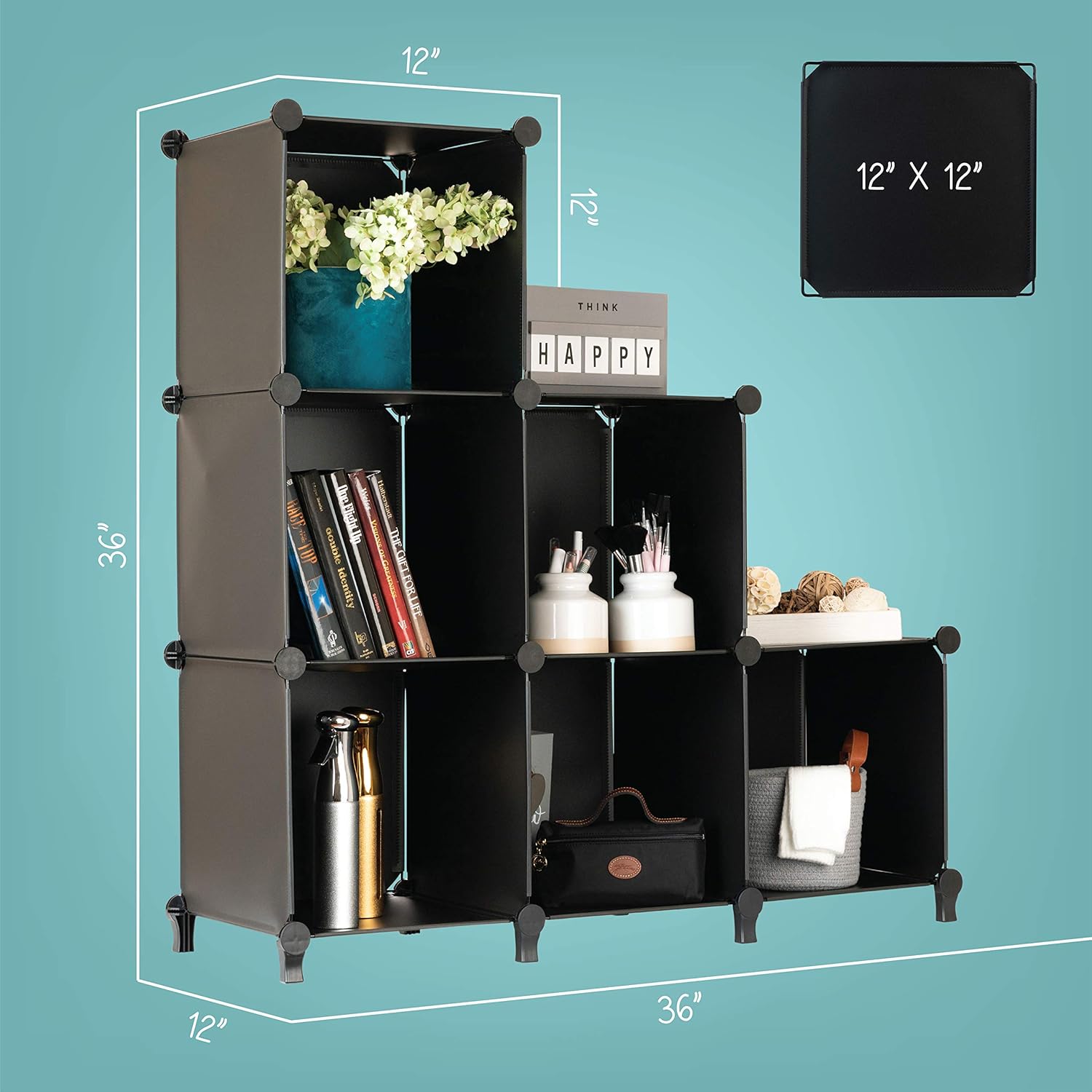 Cube Storage System (6 Cubes) – Modular DIY 6-Cube Plastic Closet Organizer Rack, Storage Shelves, Bookshelf, Bookcase for Bedroom, Office, Dorm Room, College, Living Room - Black: Furniture & Decor