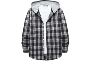 Aymnlox Hoodies for Men Fashion Long Sleeve Plaid Button Shirts Jacket With Hood Casual Stylish Drawstring Sweatshirts