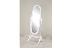 Roundhill Furniture Traditional Queen Anna Style Wood Floor Cheval Mirror, White