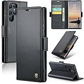 AUPAI for Samsung Galaxy S25 Ultra Wallet Case with Credit Card Holder, PU Leather RFID Blocking Folio Flip Kickstand Magnetic Clasp Protective Phone Cover for Women Men Black