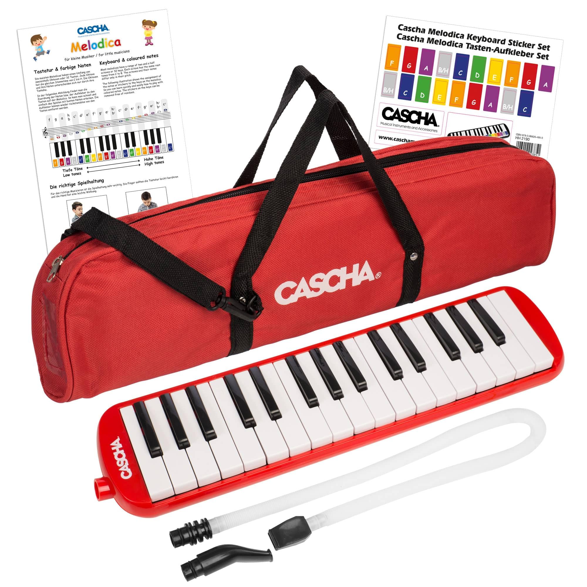 CASCHA Melodica with bag and mouthpiece, Instrument for children and beginners, Red, HH 2059