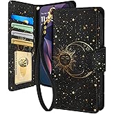 Toycamp for Moto G Stylus 2025/2026 Wallet Case - with Wrist Strap Leather Flip Folio Phone Cover with RFID Blocking 4 Card Holder for Motorola Moto G Stylus 5G 2025/2026 Case, Black Sun Moon