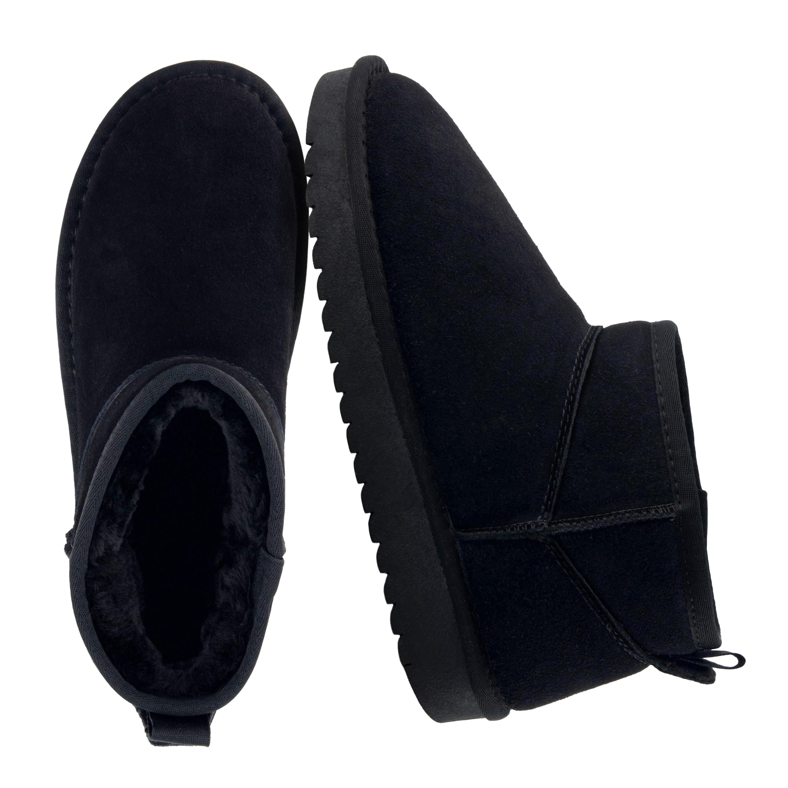 CUSHIONAIRE Hip-3 Genuine Suede Leather Ankle Boots for Women – Pull On Cozy Faux Fur Boots Womens Shoes with Comfortable Memory Foam, BLACK 8 Image