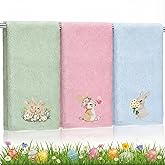 Hahafelt 3 Pcs Easter Hand Towels 100% Cotton Embroidered Bunny Decorative Floral Spring Bathroom Towels Kitchen for Bathroom Kitchen Decor, 29.13 x 13.39 Inches