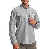 Men's Sun Protection Fishing Shirts Long Sleeve Travel Work Shirts for Men UPF50+ Button Down Shirts with Zipper Pockets